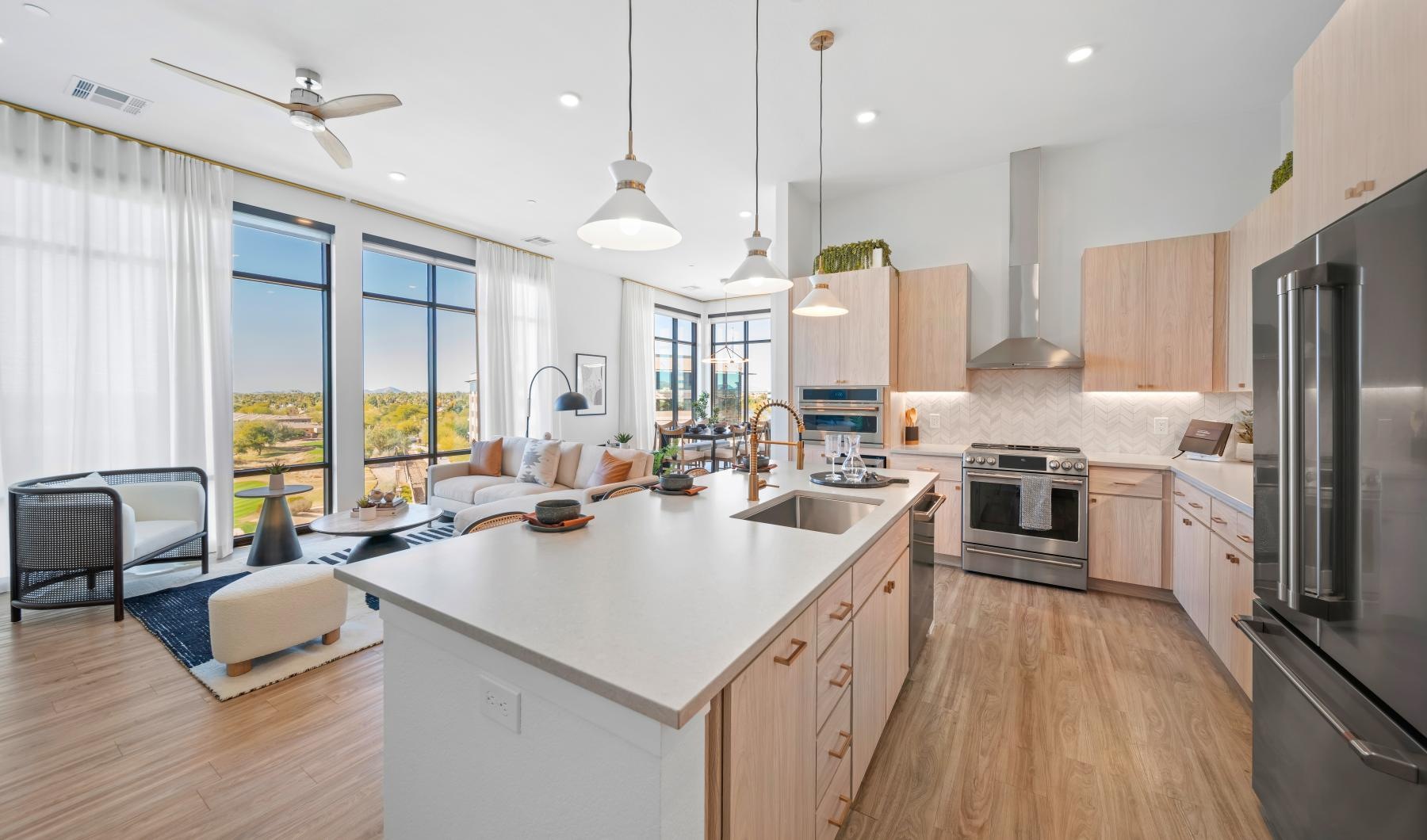 a kitchen with a large island