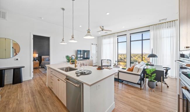 a kitchen with a large island