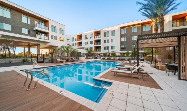 a swimming pool in a courtyard